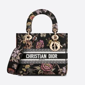 Medium Lady D-lite Bag Jardin Botanique Motif Canvass Black